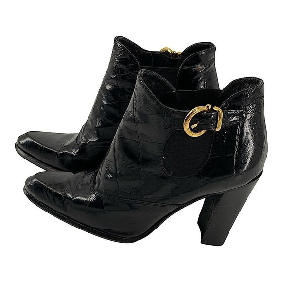 Gianfranco Ferre Shoes - Gianfranco Ferre Heeled Booties Vintage Leather Gold Buckle Italian Fash…